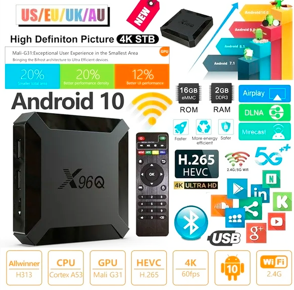 X96 Q Android 10 TV Box 2GB Ram 16GB Rom Quadcore Media Player ? Black - Image 4