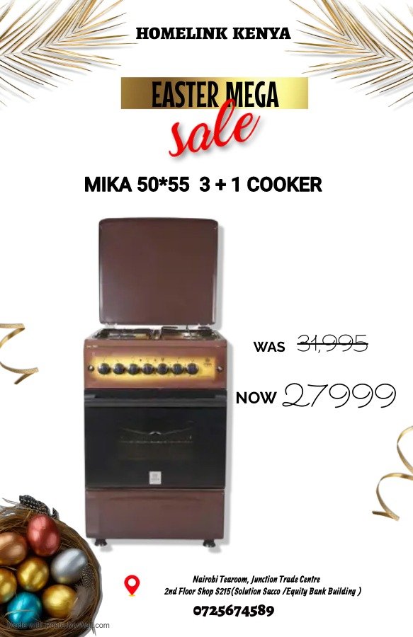 Mika Standing Cooker, 50cm X 55cm, 3 + 1, Dark Brown MST55PI31DB/HC