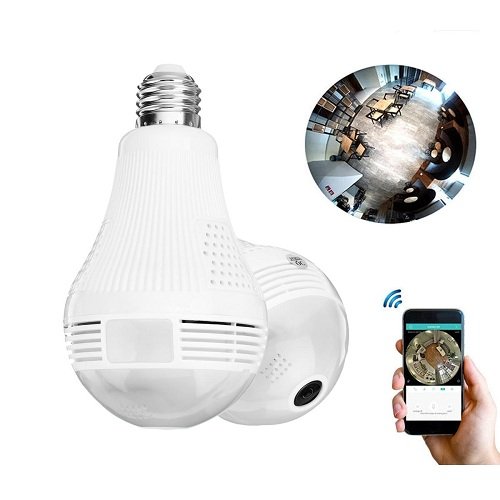 Nanny Camera, Panoramic 1080P 360 Degree Night Vision , Wifi Light Bulb Camera