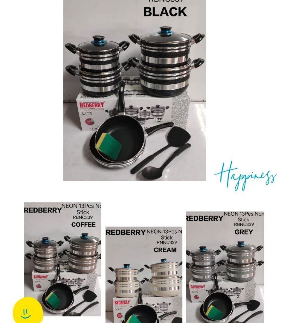 Redberry Neon 13 Piece Non Stick Cookware Pot Set