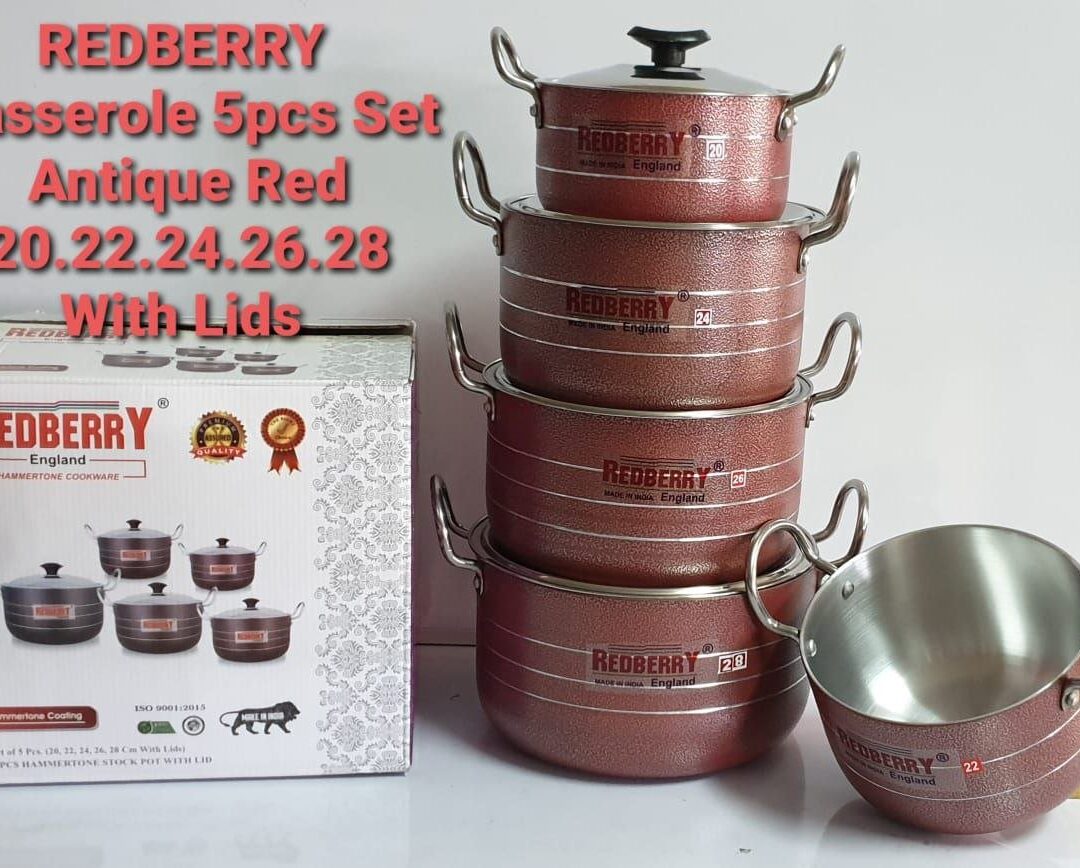 Alternative view of Redberry cookware 5pcs aluminum casseroles with lids.