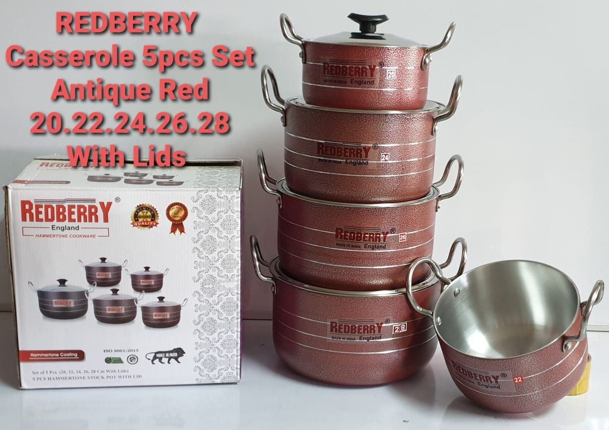Alternative view of Redberry cookware 5pcs aluminum casseroles with lids.
