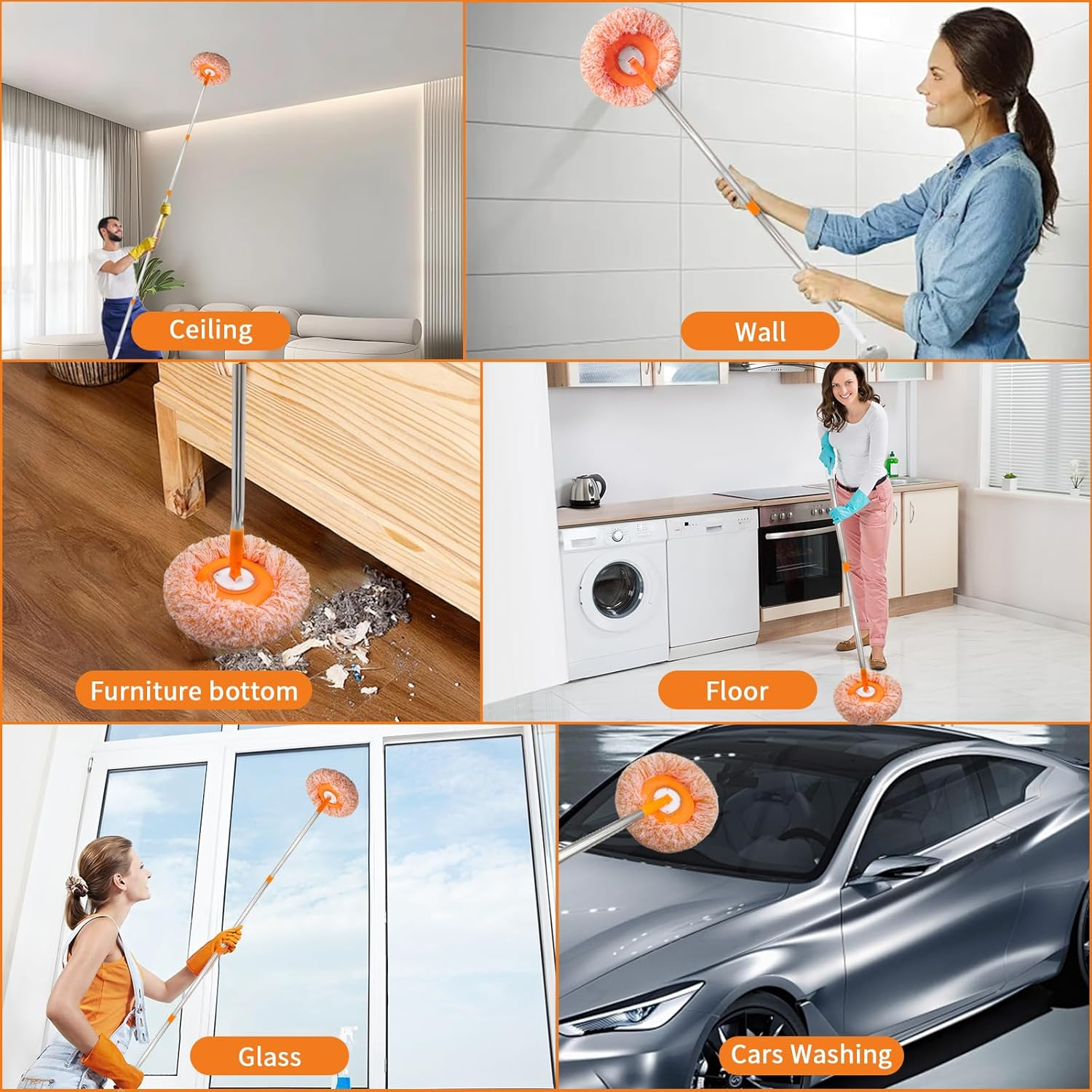 Alternative view of 360 Rotatable Adjustable Wall Mop with 5 Mop Heads, 78 Inch Wall Cleaner for Floor, Ceiling & Baseboard