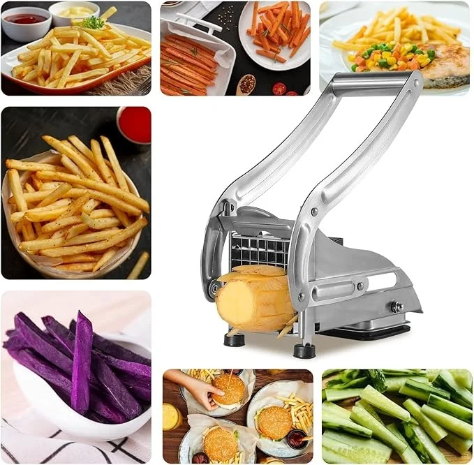 Alternative view of Stainless Steel Potato Slicer & French Fry Cutter – 2 Blades (1/2″ & 1/3″) for Homemade Fries, Non-Slip Suction Base, Easy Chip & Sweet Potato Maker